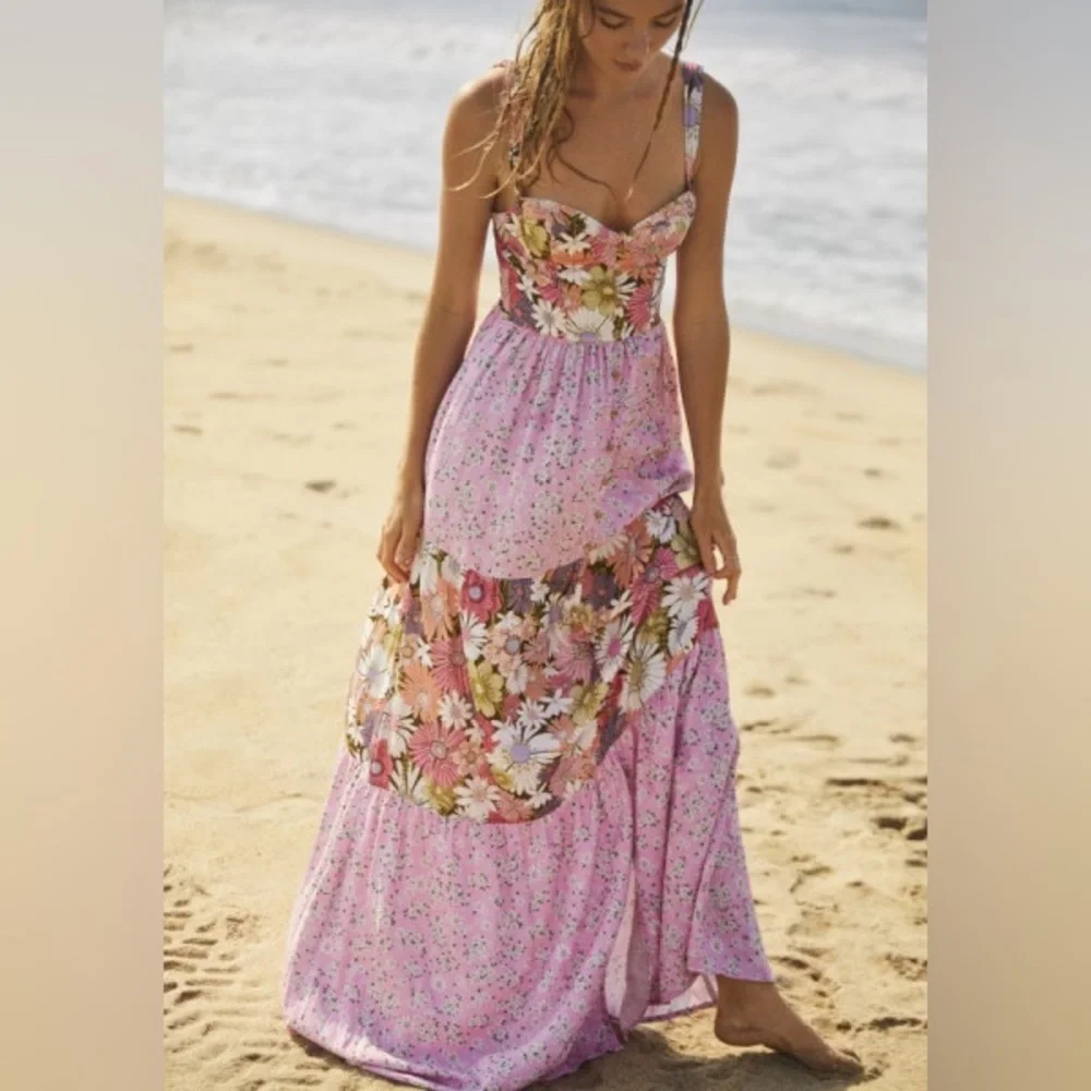Agua Bendita Alani Java Maxi Dress Pink Bloom Large Underwire NWT - Picture 5 of 16